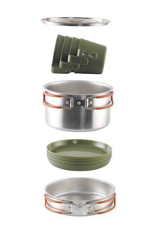 Easy Camp Moss 4 Cook Set 4 Kişilik Paslanmaz Tencere Tava Çelik Kamp Yemek Seti Gümüş
