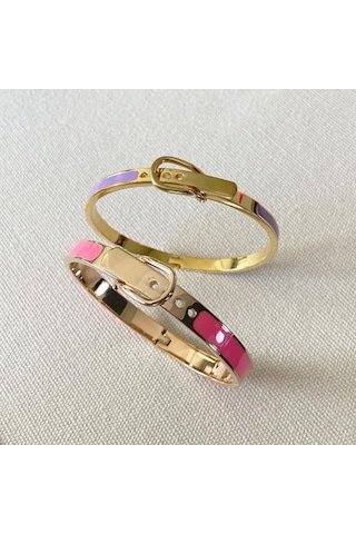 Mineli Rose Gold İkili Çelik Kelepçe Çok Renkli