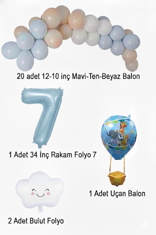 7 Yaş Mavi Gökyüzü Doğum Günü Konsepti Mavi