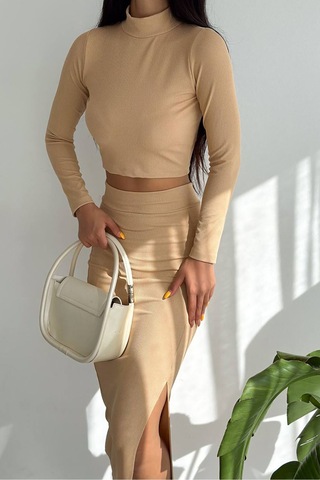 Neşeli Butik Kadın Yarım Balıkçı Etekli Alt Üst Takım Kklf51 - Bej