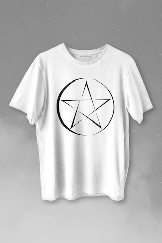 Pentagram Stencil Symbol Satanizm Baphomet Mührü Logosu Baskılı Tişört Unisex T-shirt 001