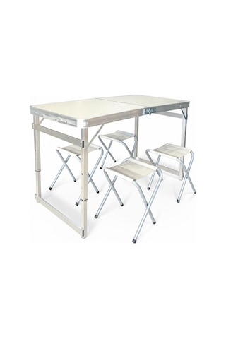 Madfox Campset Shadeport Tabureli Katlanır Masası Seti Beyaz