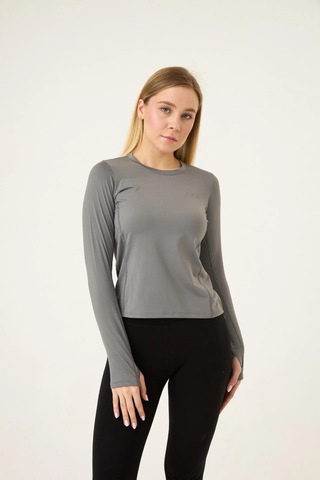 Zoor Kadın Uzun Kol Compression Fitness Gym Spor Body Tshirt Gri