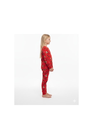 Kırmızı Renkli Baskılı Unisex Pijama Takımı %100 Pamuk Kırmızı