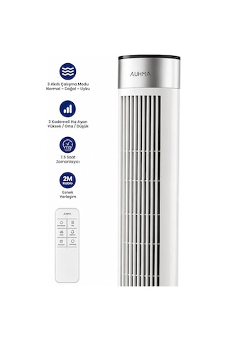Exenar - Beyaz - Uzaktan Kumandalı Kule Tipi Fan 39" 45w 3 Rüzgar Modlu Led Dokunmatik Ekran Vantilatör Tower Fan