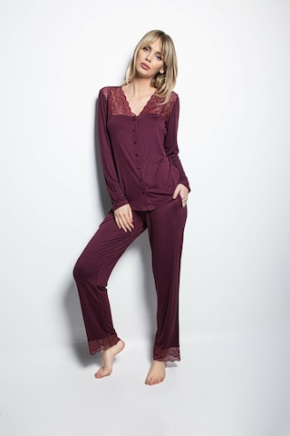Monamise 19230 Kadın Uzun Kollu Pijama Takım-bordo Bordo