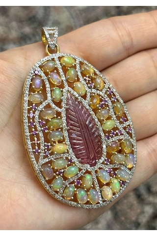 Turmalin Opal Elmas Kolye Ucu 089