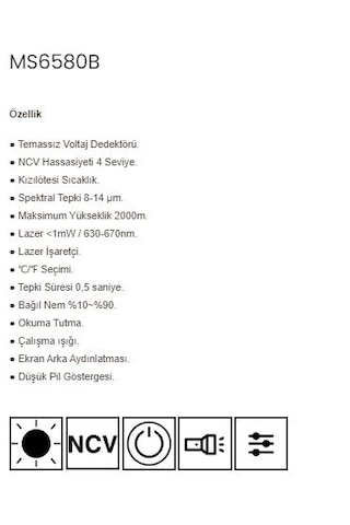 Mastech Ms6580b Ncv Kızılötesi Termometre