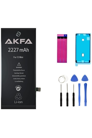 Akfa Apple Uyumlu iPhone  12 Mini Telefon Batarya- 2227 Mah+tamir Seti Model:86498655612
