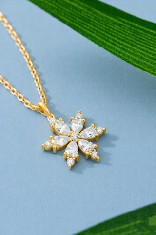 Çekirdekjewelry Altın Kaplama Kar Tanesi Kolye Işıklı Kutulu, Zirkon Taşlı Şık Kadın Kolye Sarı