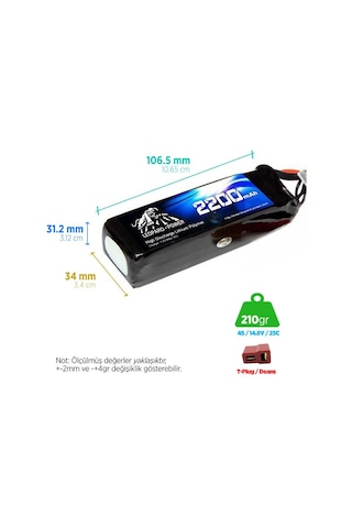Leopard Power 2200 mAh 14.8V 4S 25C Lityum Polimer Lipo Batarya Pil T Plug