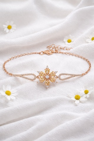 Çekirdekjewelry 925 Ayar Gümüş Şampanya Taşlı Bileklik Pembe