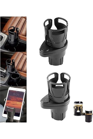 Hombey Mat Siyah Araba Bardak Tutucu: Genişletilebilir 2'li Adaptör, Su/içecek/lezzet Saklama, 7.4-15cm Genişleme Aralığı