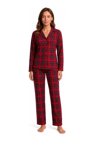 Westicgiyim Kadın Süet Pijama Takımı Kırmızı Ekose Desenli Uzun Kollu Düğmeli Yumuşak Dokulu Kışlık S/m-2xl