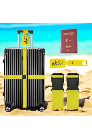 Tarix Valiz Kemeri 2 Adet + Etiket 1 Adet + Şeffaf Pasaport Kılıfı 1 Adet Sarı