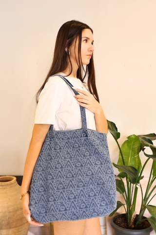 İcone Bag Desenli Yıkamalı Denim Kadın Çantası, Geniş Hacimli, Desenli El Ve Omuz Bez Çanta Shopper Mavi