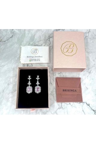 Lady Pembe Baget Taşlı İthal Gümüş Küpe-988 Silver