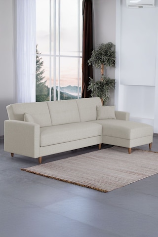 Kilim Mobilya Scandi Köşe Uzanmalı Yataklı Köşe Takımı Hem Sağ Hem Sol Köşe Olarak Kullanılabilir Krem