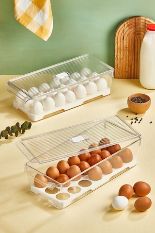 Yumurtalık Buzdolabı Düzenleyici Organizer 2 Adet Beyaz - Şeffaf