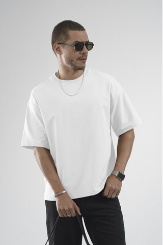 King Brich Oversize Kalıp Basic %100 Pamuklu Erkek Tişört Beyaz
