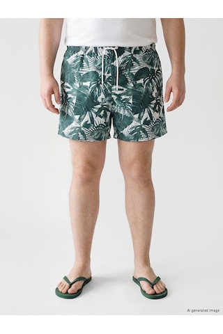 Lcw Swımwear Yeşil Kısa Boy Desenli Erkek Deniz Şortu