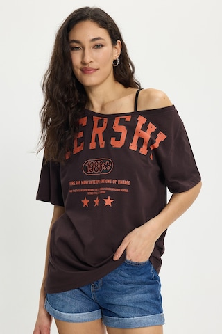 Tudors Kadın Oversize Geniş Kesim %100 Pamuk Kayık Yaka Kısa Kollu Baskılı Kahverengi Tişört-50338
