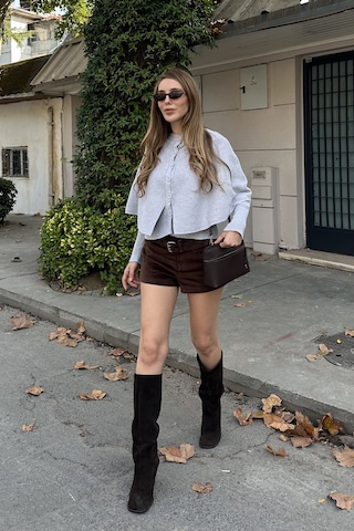 Gri Pelerin Detaylı Triko Hırka - 1317 Gri