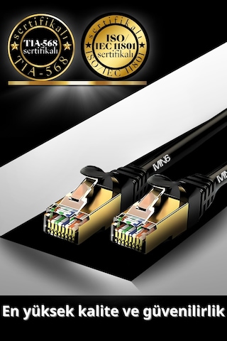 MN6 M109F Cat7 Kablo 15 Metre/Bakır-10gbps-50 Mikron Altın Kaplama/15M Cat7 Ethernet Kablosu