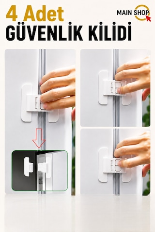 Mainshop 4 Adet Buzdolabı Güvenlik Kilidi - Buzdolabı Kapı Tokası - Kendinden Yapışkanlı M-360 Beyaz