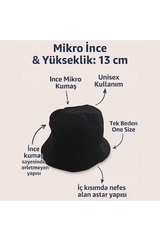Perlotus Unisex Mikro Kumaş Yazlık Kova Şapka Havalandırmalı, Terletmeyen İnce Bucket Siyah