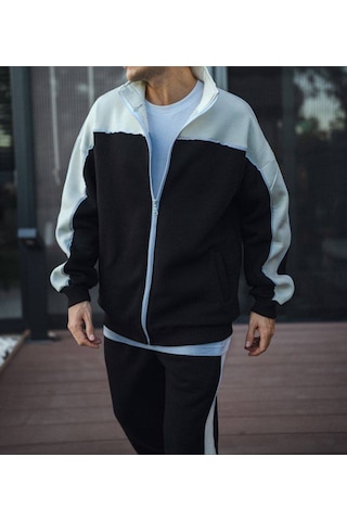 Lulikwear Fermuarlı Kapüşonlu Oversize Pamuklu Sweatshirt Takım Siyah