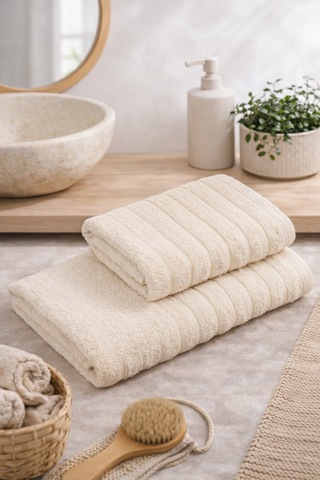 Violeta Model 2'li Banyo Havlu Seti Bej