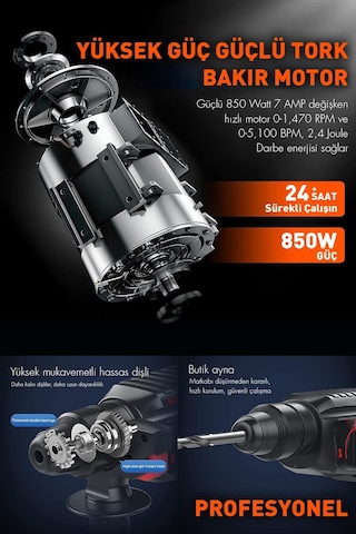 Assur 850W Darbeli Metal Şanzıman Kırıcı Delici Hilti Matkap - 1795