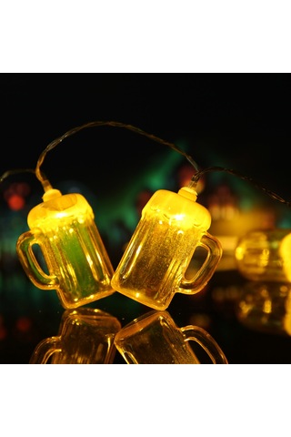 Skycity Sarı Bira Bardağı Şekilli Noel Led Işık Zinciri - 2 Metre 10 Işık, 2 Adet Paket - Aa Pil İle Çalışır Pil Dahil Değil Sarı