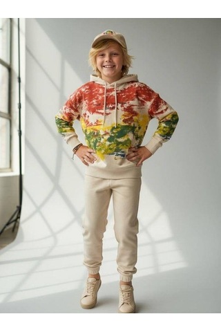 Zekids Erkek Çocuk Batik Desenli Kapüşonlu Sweatshirt-16644 Renkli