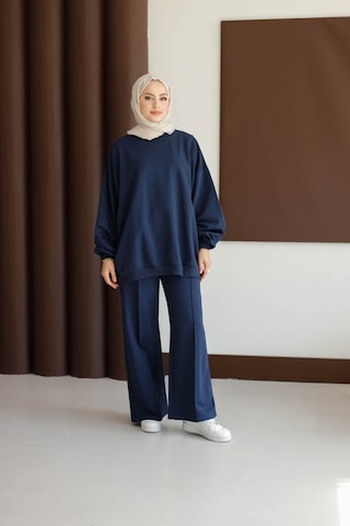 Moonsc Kadın Oversize 2 İplik Tesettür Takım Lacivert