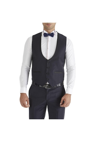 Slim Fit Saten Biyeli Lacivert Damatlık Smokin Yelek Y 120 Lacivert