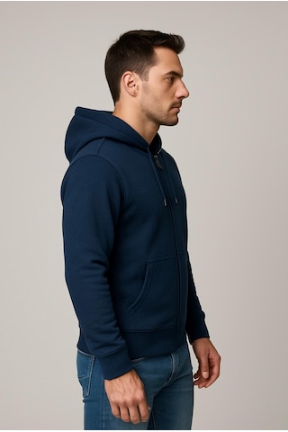 Axxel Erkek Lacivert 2 İplik Fermuarlı Kapüşonlu Sweatshirt-w1084 Lacivert