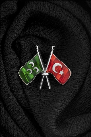 Mineli Osmanlı Ve Türk Bayraklı Gümüş Rozet -5867 Gümüş