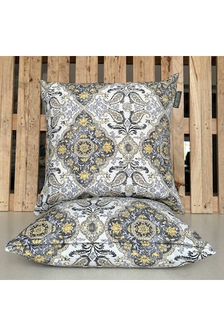 2'li Fermuarlı Dekoratif Kırlent Kılıfı - 40x40 Cm Sarı - Gri