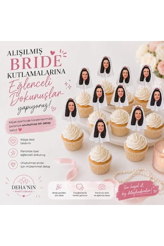 12 Adet Bekarlığa Veda Partisi Bride To Be Kişiye Özel Fotoğraflı Parti Kürdan Pasta Süsü