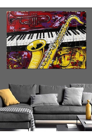 Klarnet Saksafon Müzik Aletleri Dekoratif Kanvas - Mdf Ahşap Tablo