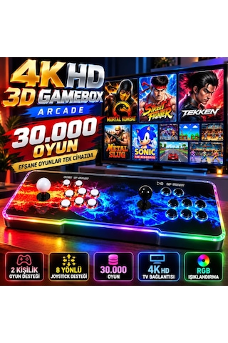 3d Pandora Pro 30.000 Oyunlu Rgb Işıklı Arcade Oyun Konsolu 2 Kişilik Hdmı Tv Bağlantılı