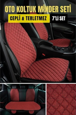 Hyundai Accent Era 2005-2011terletmez Kaymaz Keten Oto Minder Kılıf Komple Set 7 Parça Kırmızı Ön Ve Arka