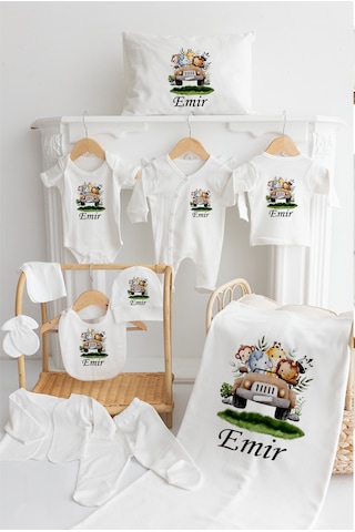 Bebewini Pamuk 11 Li Isimli Organik Baskılı Hastane Çıkışı Ekru