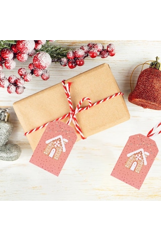 Yılbaşı Ev Temalı Hediye Etiketi, Yeniyıl, Noel Delikli Paketleme