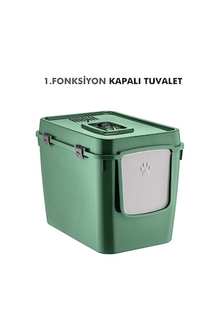 Pribor Hz-500 Xxl 3 Fonksiyonlu Açık / Kapalı Kedi Tuvaleti Ve Taşıma Çantası Yeşil 56 X 40 X 43 Cm