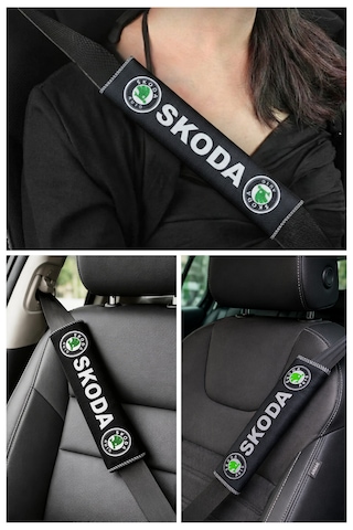 Skoda Uyumlu 5'li Oto Paspas & Siyah Araç Boyun Yastığı - Emniyet Kemer Pedi Full Oto Aksesuar Seti