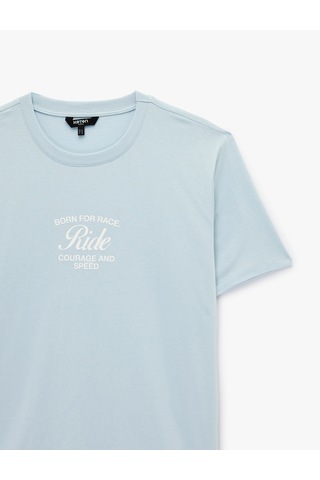 Koton Regular Fit Kısa Kollu Pamuklu Bisiklet Yaka Baskılı Tişört Mavi 6sam10042mk Mavi