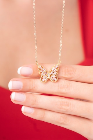Ayenci 925 Ayar Gümüş Zincirli Kelebek Tasarımlı Pembe Kristal Taşlı Kad